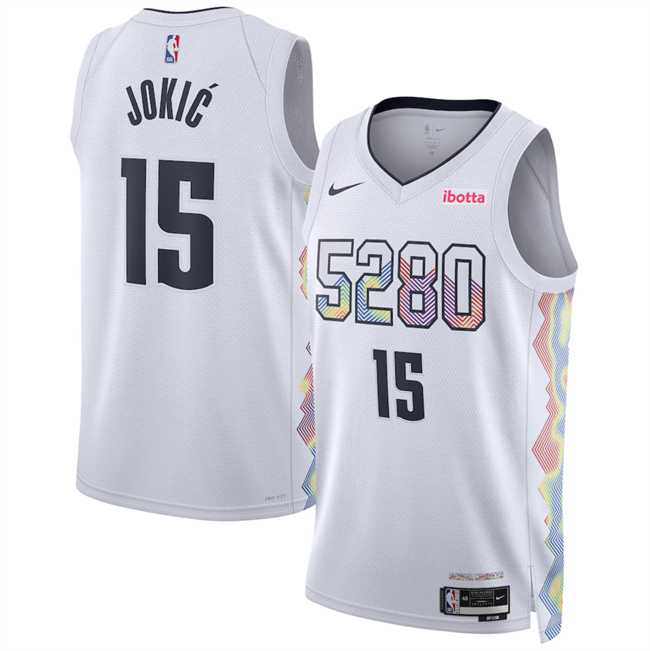 Mens Denver Nuggets #15 Nikola Jokic White 2024-25 City Edition Stitched Jersey Dzhi